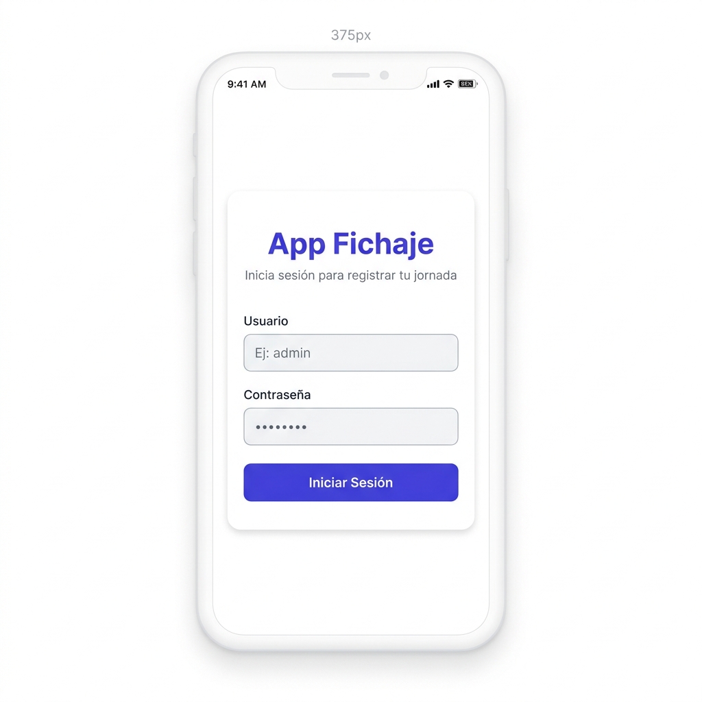Pantalla de inicio de sesión de App Fichaje mostrando los campos de usuario y contraseña